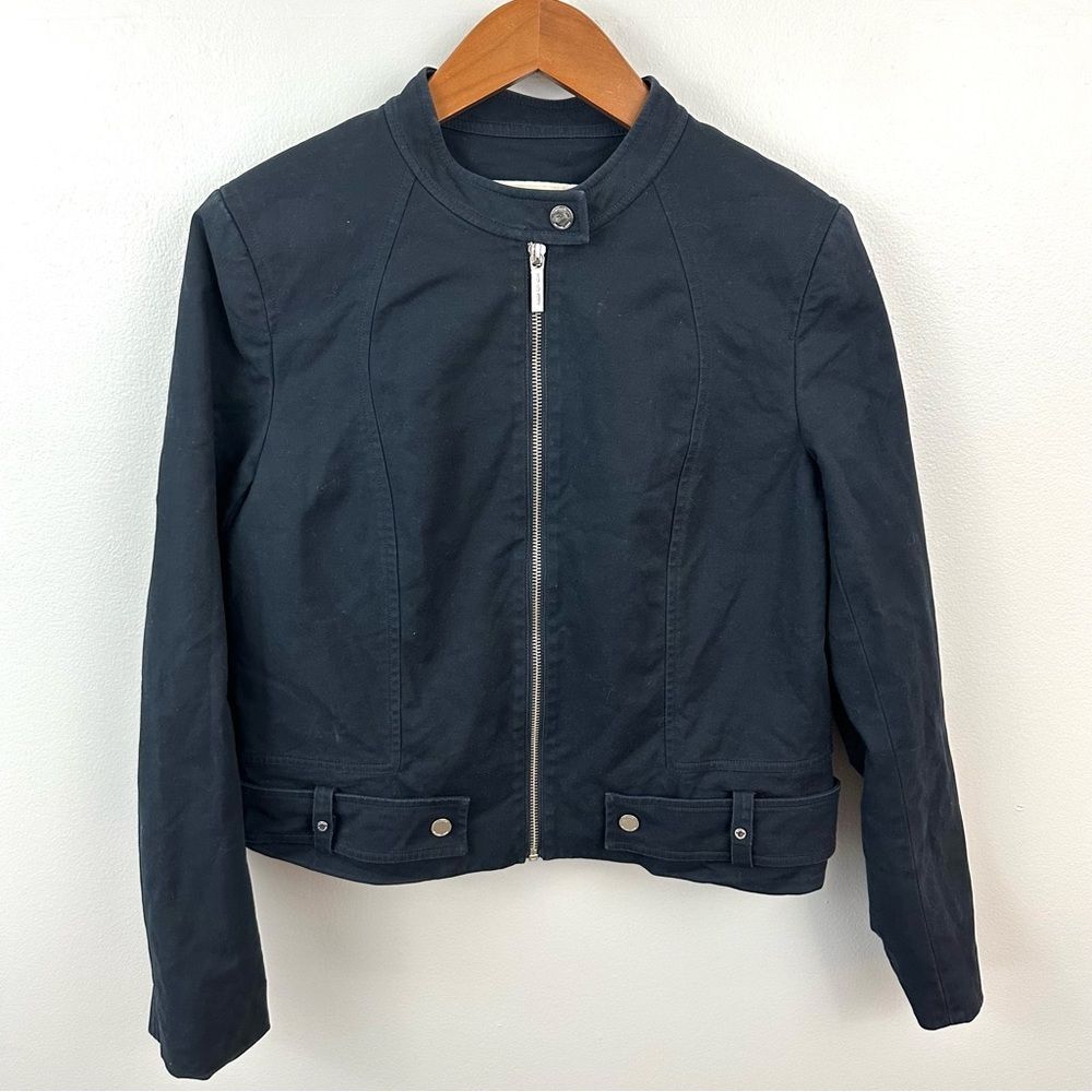 MICHAEL Michael Kors Navy Zip-Up Moto Jacket Size 12 Date Night Party Chic